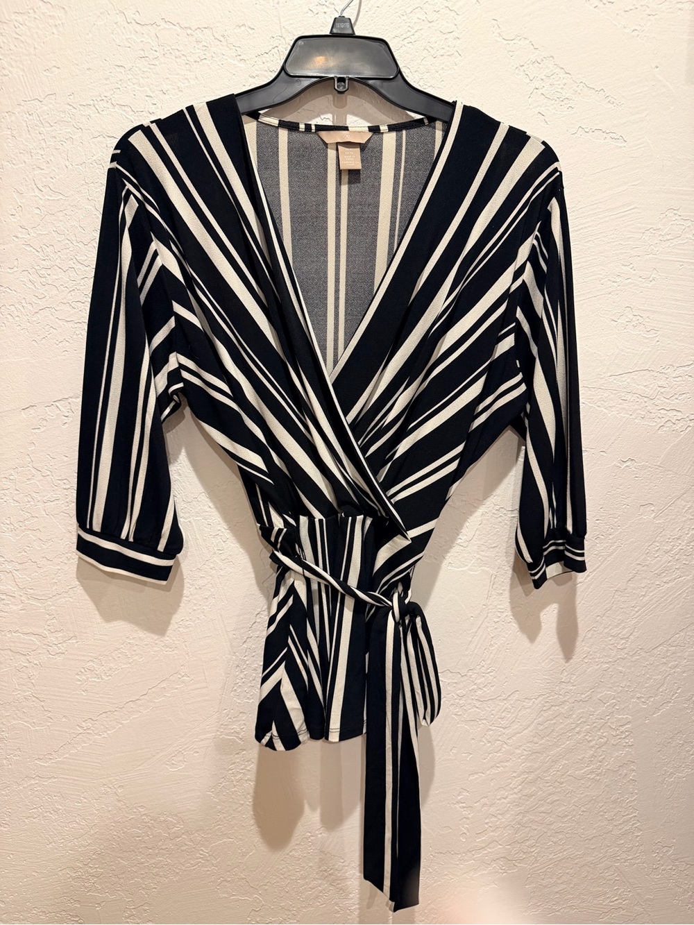 H&M Black & White Striped Wrap Top